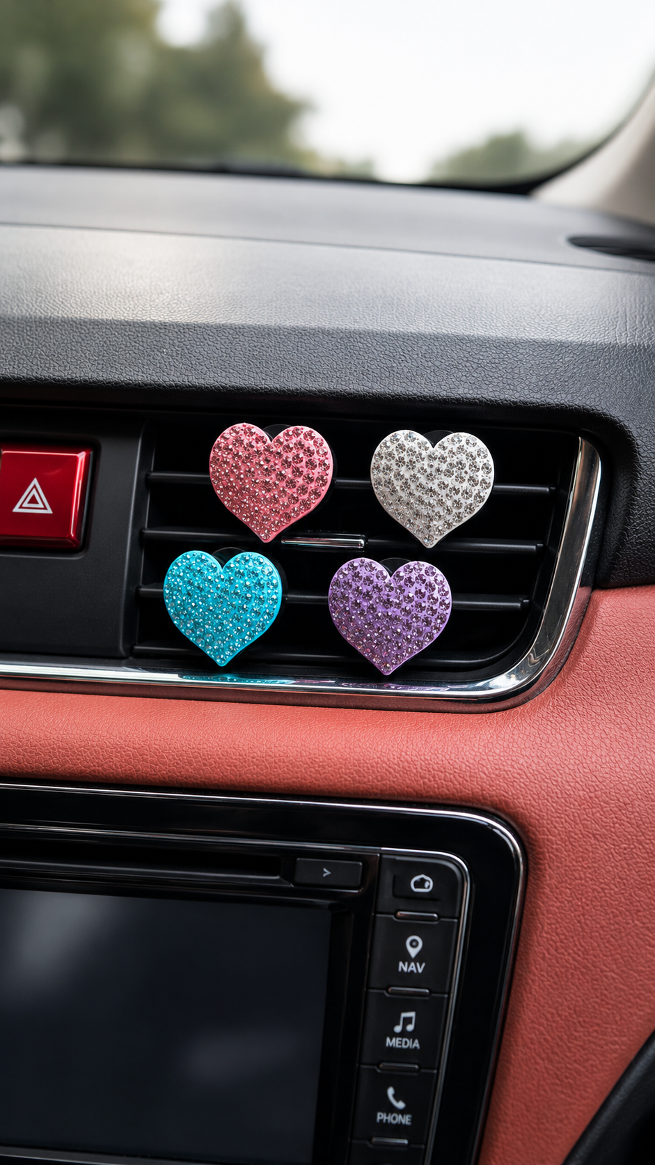 Damond-encrusted Loving Heart Metal Diamonds Car Perfume Diffuser